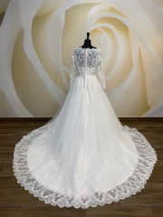 Lace Wedding Dress, Alicante White Floral Long Sleeve Wedding Gown