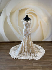 Ivory Lace Fabric Dress, Carabina Sleeveless Wedding Gown