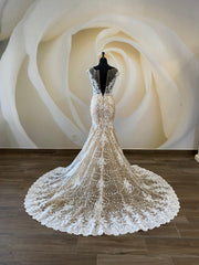 Ivory Lace Fabric Dress, Carabina Sleeveless Wedding Gown